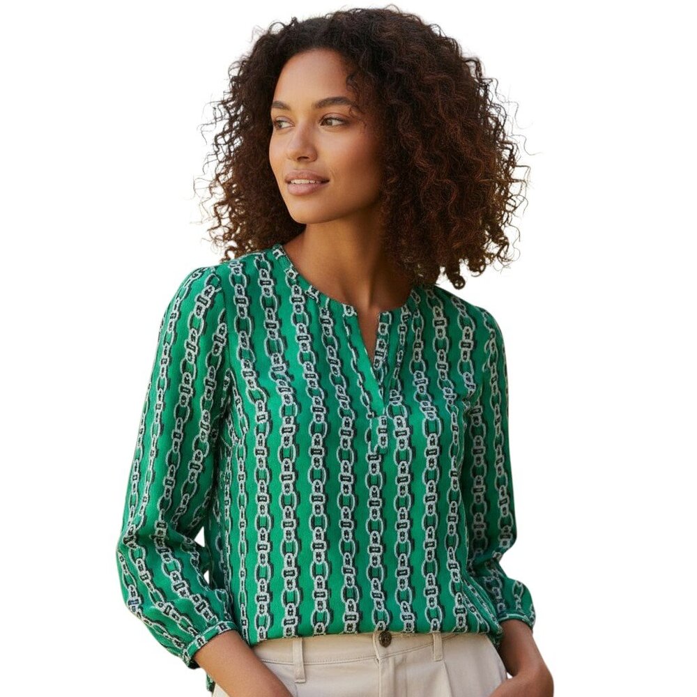 IMAN Tunic Jade Global Chic V Neck Chain Link Print Green Medium NWT